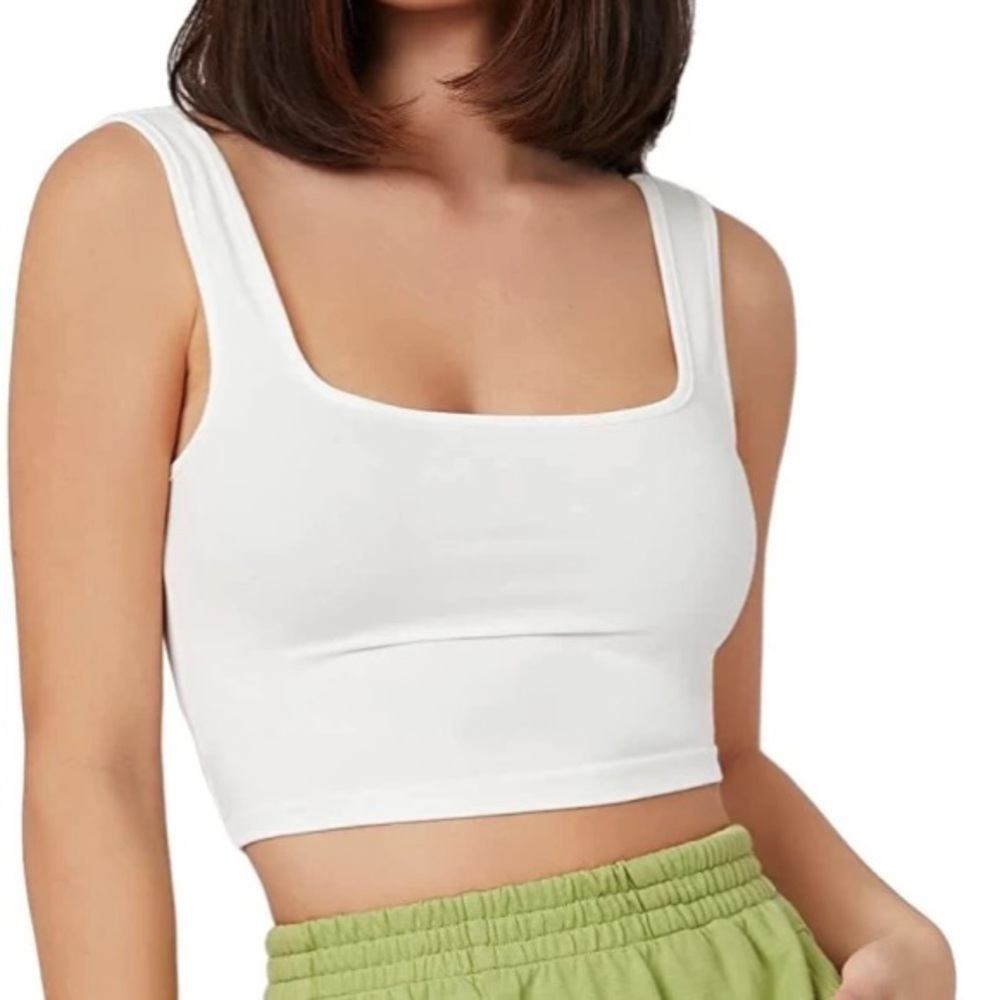 Excellent Condition Rib Square Neck Top | White | Wide Strap Sleeveless